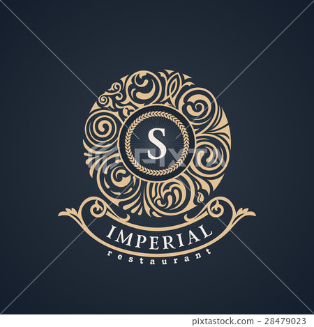 Calligraphic floral baroque monogram. Emblem S Calligraphic floral baroque monogram. Emblem S 28479023