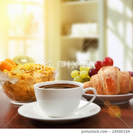 healthy breakfast with coffee in sunny morning 28480184