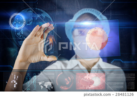Female doctor with futuristic hud screen tablet 28481126