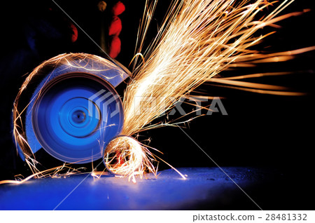 Worker cutting metal with grinder Worker cutting metal with grinder 28481332