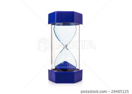 hourglass on white background showing blue sand 28485125