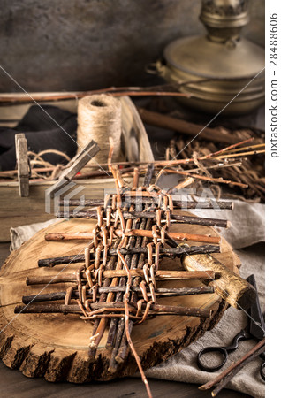 Basket weaving items on table Basket weaving items on table 28488606
