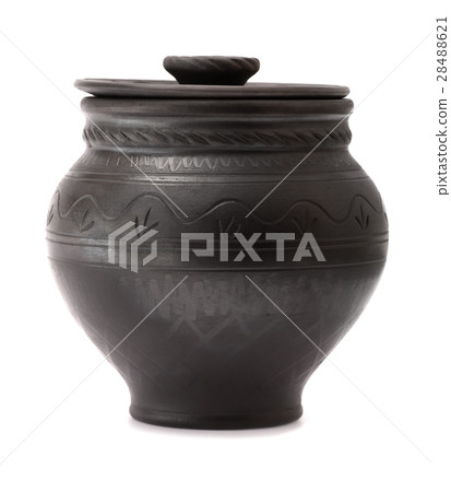 Black ceramic pot on white 28488621