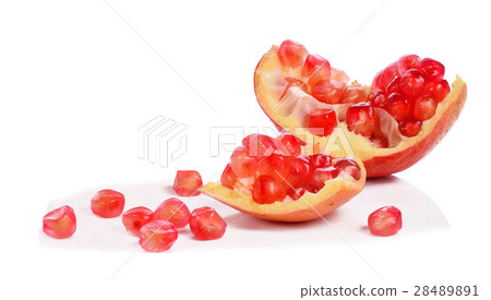Ripe pomegranate fruit on white background Ripe pomegranate fruit on white background 28489891