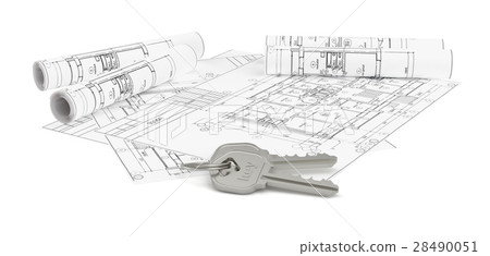 Architecture blueprints with two house keys 28490051