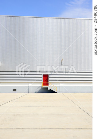 The red exit door at factory building The red exit door at factory building 28490786