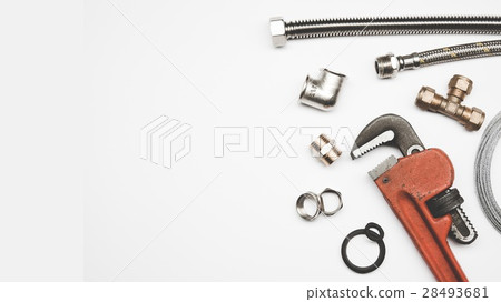 plumbing tools and equipment on white background plumbing tools and equipment on white background 28493681