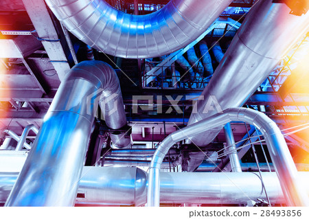 Steel pipelines, valves, cables and walkways Steel pipelines, valves, cables and walkways 28493856