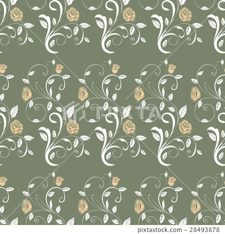 Retro seamless pattern branches roses.  28493878