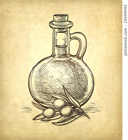 Bottle of olive oil and olive branch. 28494093