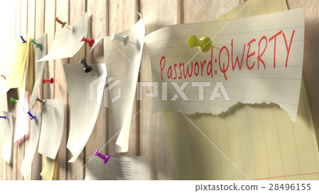 Note with password qwerty on a wooden kitchen wall Note with password qwerty on a wooden kitchen wall 28496155