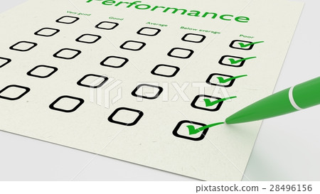 Green ball pen crossing off poor on checklist Green ball pen crossing off poor on checklist 28496156