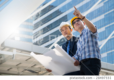 businessman worker handshaking on construction businessman worker handshaking on construction 28497331