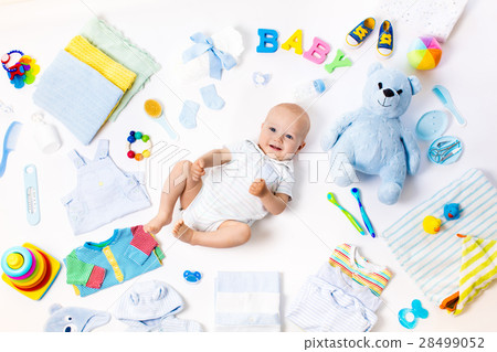 Baby with clothing and infant care items 28499052