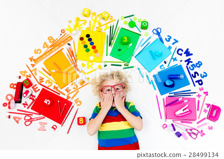 Child with school and drawing supplies Child with school and drawing supplies 28499134