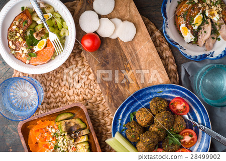 Vegetable salads, falafel on the table Vegetable salads, falafel on the table 28499902