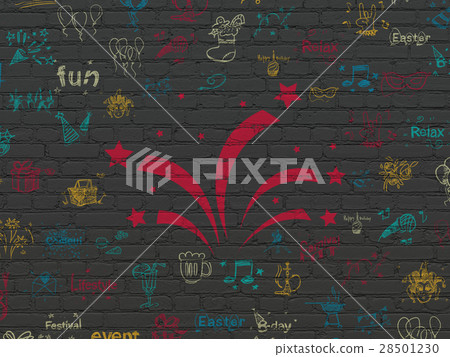 Holiday concept: Fireworks on wall background Holiday concept: Fireworks on wall background 28501230