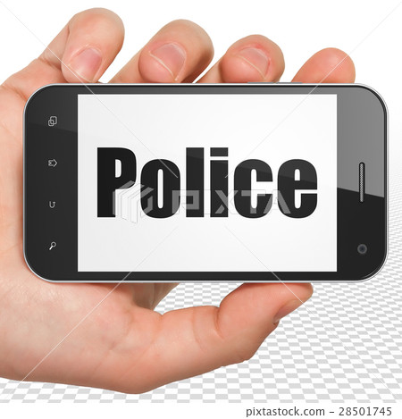 Law concept: Hand Holding Smartphone with Police Law concept: Hand Holding Smartphone with Police 28501745
