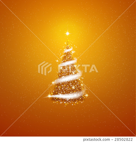 Gold Christmas tree  blizzard stars background 28502822