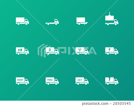 Commercial van icons on green background. 28503545