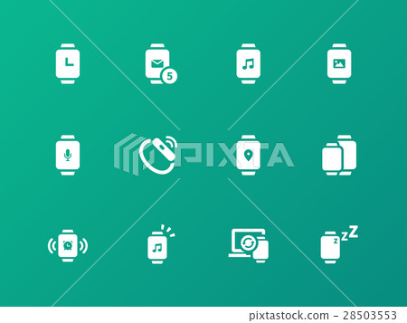 Collection of smart watch app icons on green 28503553