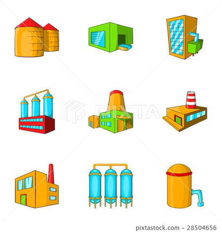 Industrial complex icons set, cartoon style Industrial complex icons set, cartoon style 28504656