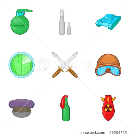 War equipment icons set, cartoon style 28504735