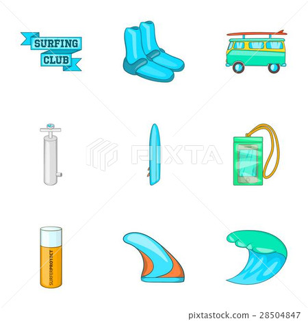 Surfing icons set, cartoon style 28504847