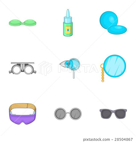 Eye exam icons set, cartoon style Eye exam icons set, cartoon style 28504867