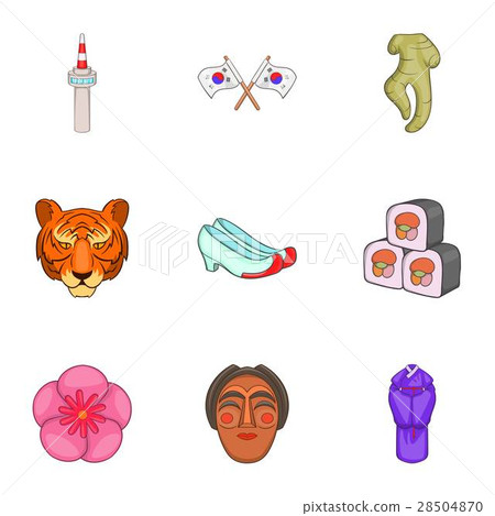 South Korea icons set, cartoon style South Korea icons set, cartoon style 28504870