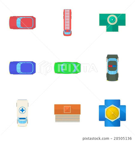 Top view of transport icons set, cartoon style 28505136