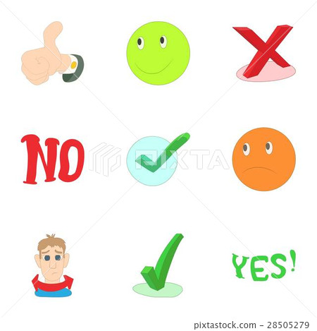 插图素材: yes no button icons set, cartoon style