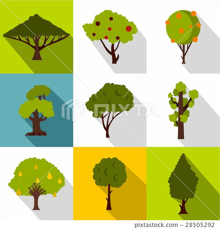 Types of trees icons set, flat style Types of trees icons set, flat style 28505292