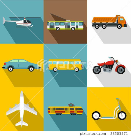 Trip on transport icons set, flat style 28505371