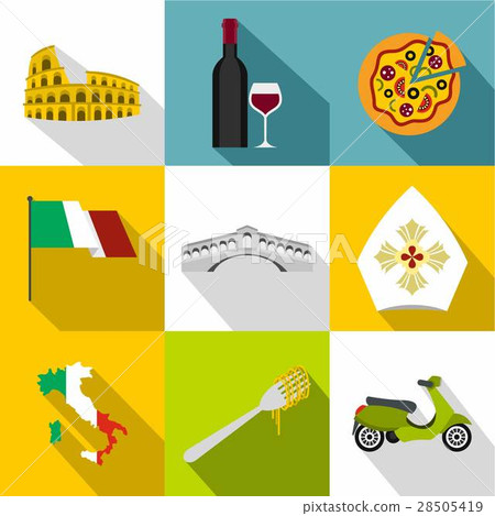 Tourism in Italy icons set, flat style Tourism in Italy icons set, flat style 28505419