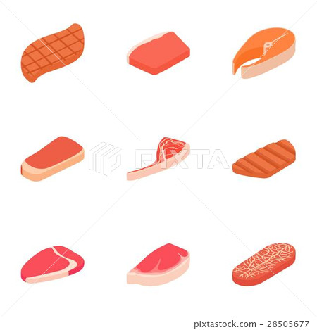 Meat icons set, cartoon style Meat icons set, cartoon style 28505677