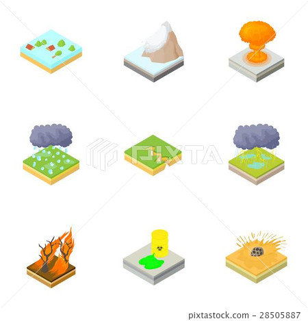 Disaster icons set, cartoon style Disaster icons set, cartoon style 28505887