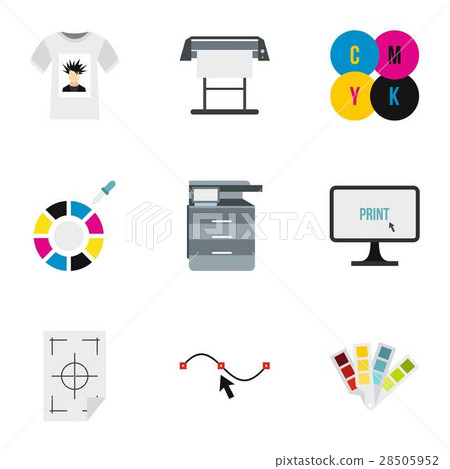 Printing in polygraphy icons set, flat style 28505952