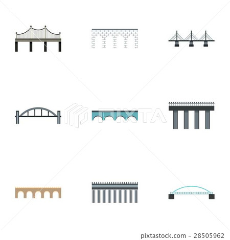 Types of bridges icons set, flat style - Stock Illustration [28505962 ...