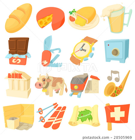 Switzerland travel icons set, cartoon style 28505969