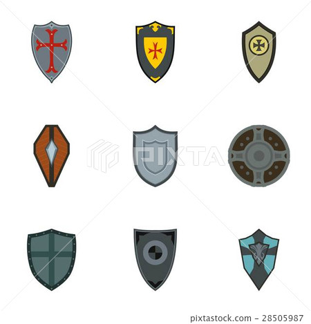 Protective shield icons set, flat style 28505987