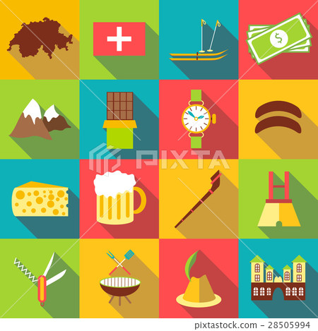 Switzerland travel icons set, flat style Switzerland travel icons set, flat style 28505994