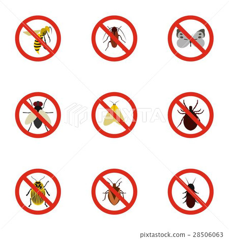 Signs of insects icons set, flat style 28506063
