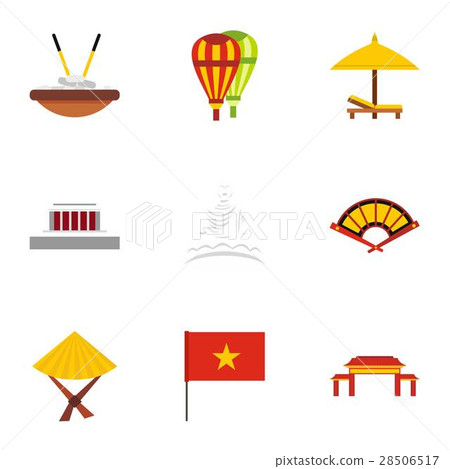 Holiday in Vietnam icons set, flat style Holiday in Vietnam icons set, flat style 28506517