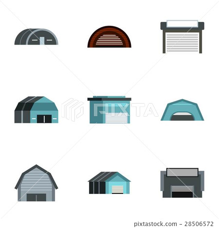 Types of warehouse icons set, flat style Types of warehouse icons set, flat style 28506572