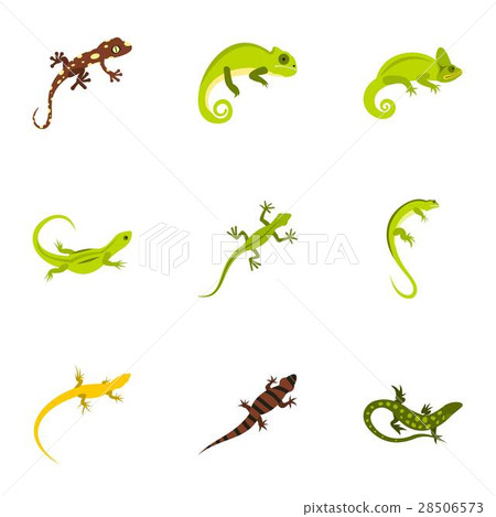 Types of iguana icons set, flat style Types of iguana icons set, flat style 28506573