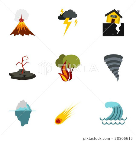 Natural cataclysm icons set, flat style 28506613