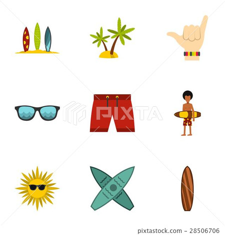 Surfing icons set, flat style - Stock Illustration [28506706] - PIXTA