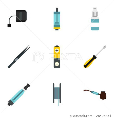 Electronic smoking cigarette icons set, flat style Electronic smoking cigarette icons set, flat style 28506831