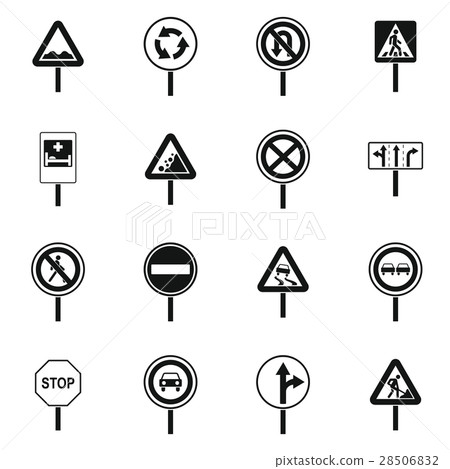 Different road signs icons set, simple style Different road signs icons set, simple style 28506832